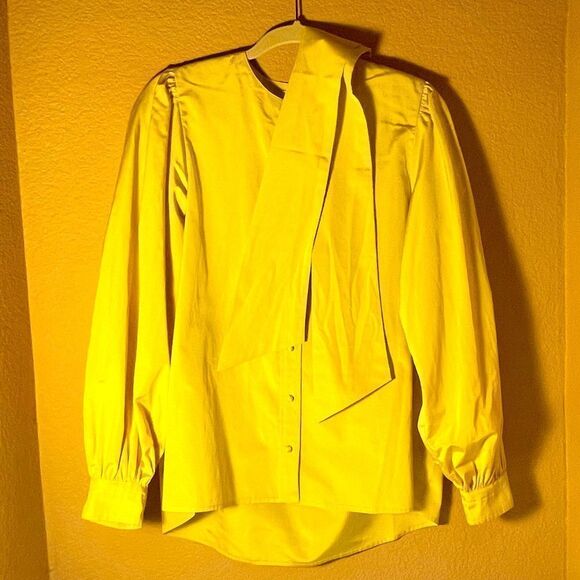 Tory burch taffeta Blouse Bright Bold Sunny Yellow Removable Versatile Bow 4 - Picture 3 of 16